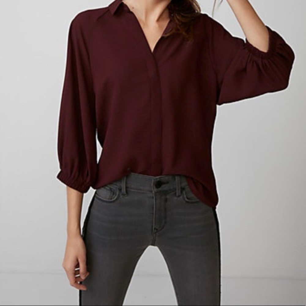 NEW - 3/4 Raglan Sleeve Burgundy Blouse